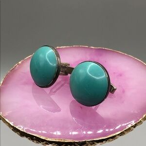 Vintage Mexico Taxco Sterling Silver 925 Round Stone Dome Cuff Links Cowboy